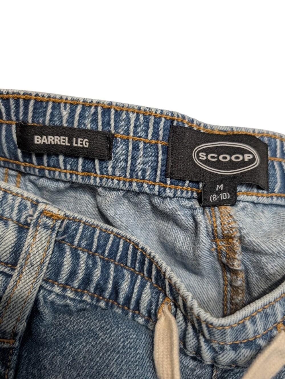 Scoop Barrel Leg Jeans Women's Medium (8/10) Light Wash Pull-On Drawstring Denim - Picture 6 of 8